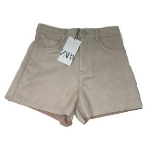 ZARA Women's Suede Style Tan Light Beige Shorts Size US 2 NWT 2.5" inseam